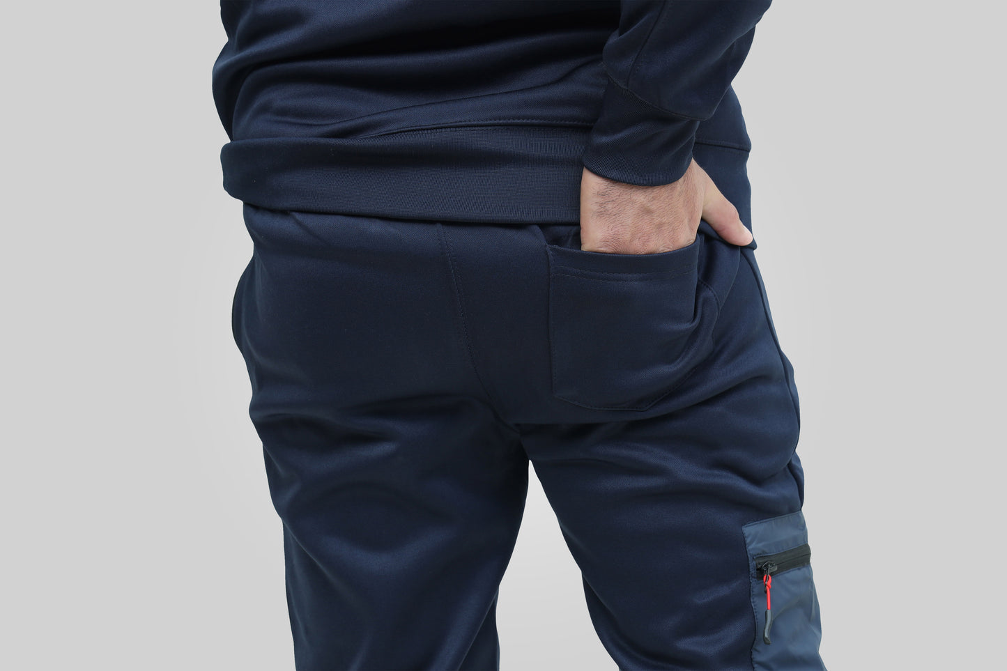 Men Round Neck Navy Blue Tracksuit With Front Pocket